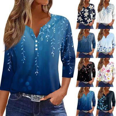 Damska koszulka T-shirt z nadrukiem Rękaw 3/4 Codzienny Weekend Moda Podstawowy Dekolt w kształcie litery V Regularny top