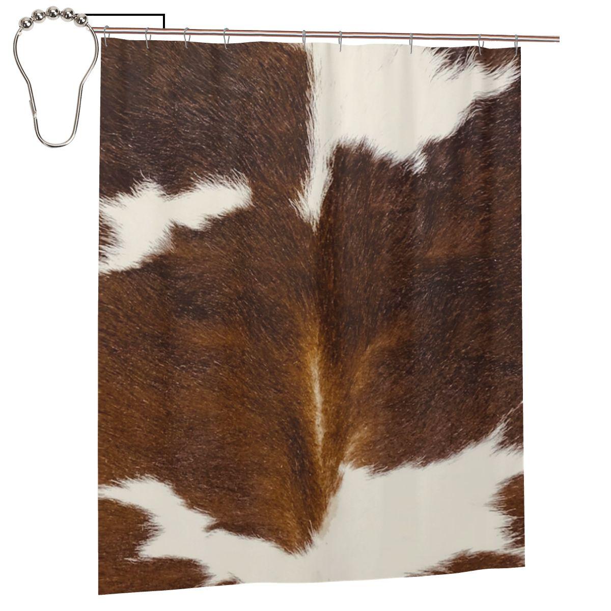

Stylish Cow Fur Cowhide Texture Cow Skin Print Patter Shower Curtain Bathroom Polyester Waterproof Bath Curtains With Hooks W60H190(CM)-1 Pcs