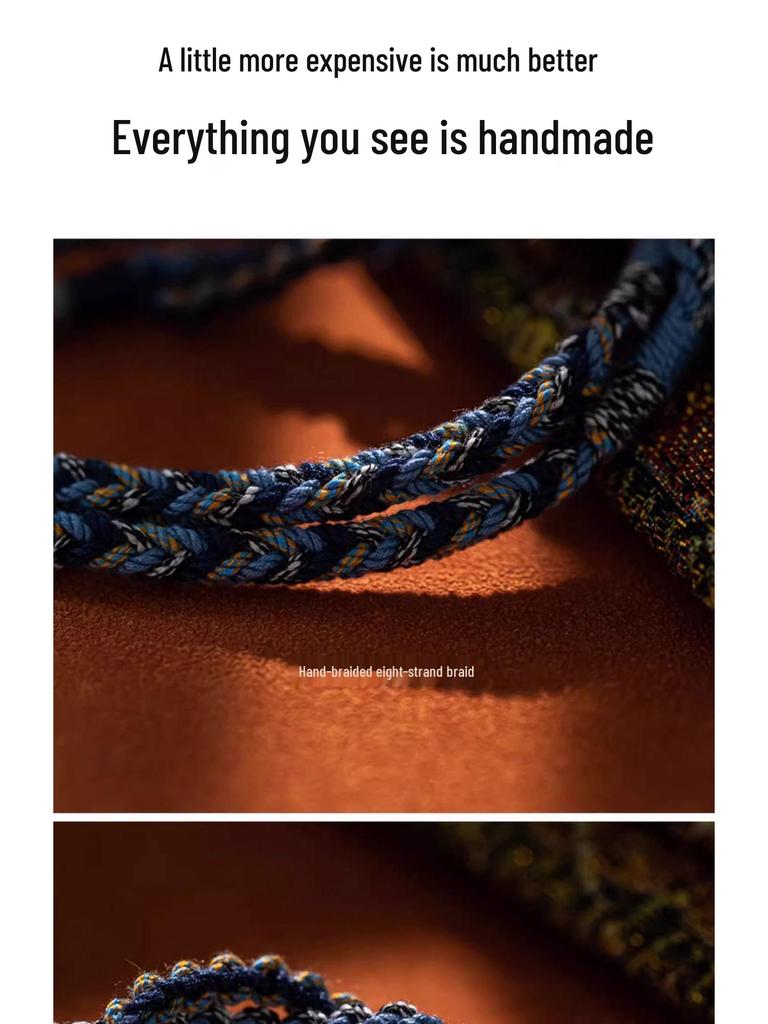 Tibetan Eight Treasures Compass Necklace with Braided Rope and Mantra Thangka Pendant