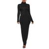 Stretchy Bodycon Long Dress Solid Color Turtle Neck Casual Womens Long Sleeve