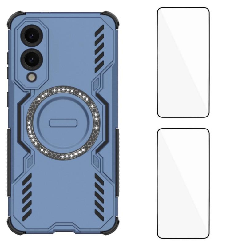 Für Samsung Galaxy S25 Edge Magnetische Hülle WANLONFENG DJ Serie PC TPU Handyhülle mit 2 Stück gehärtetem Glasfolie