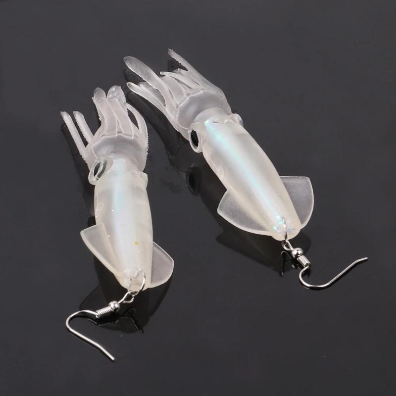 Noctilucence Color Tube Squid Drop Earrings for Women Giant Jelly Bionic Soft Lure Marine Animal Earring Fishing Lovers Gifts