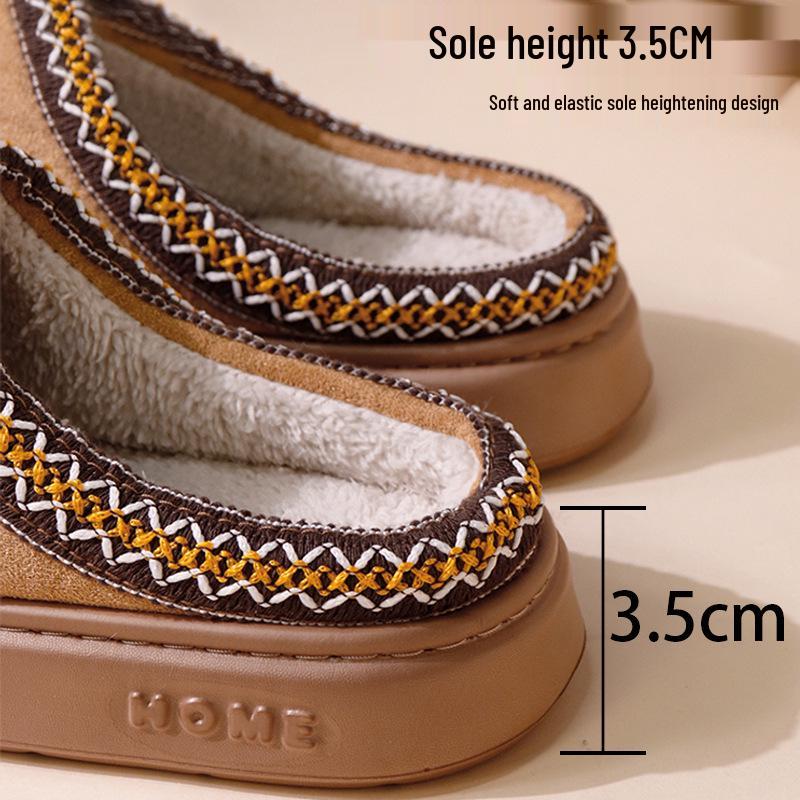 Fellpantoffeln im Ethno-Stil: Warme, dicksohlige Baumwollpantoffeln für Damen und Herren, perfekt für Herbst und Winter