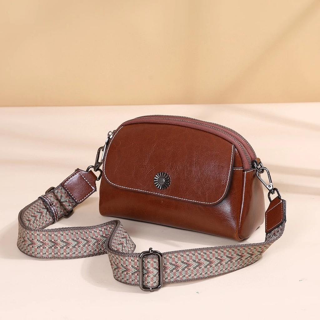 Oil Wax Cowhide Leather Women's Small Bag, Crossbody Shoulder Shell Bag, Practical Multi Pocket, Simple Coin Purse, Phe Bag