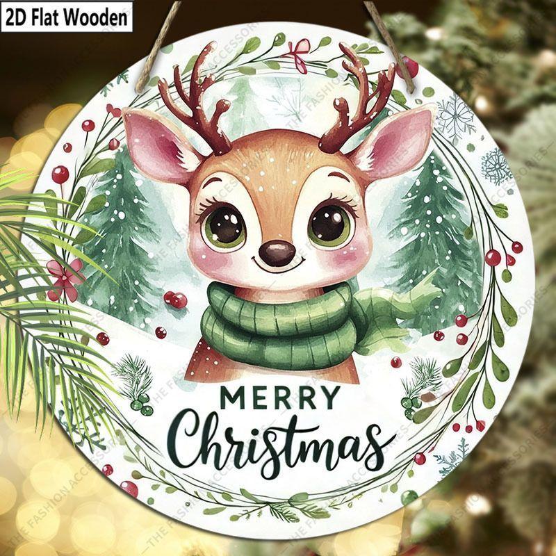 Christmas Decoration Sign,indoor Hanging decorations,2D Flat Wooden Products with Deer pattern,Christmas Gifts for Friends and Family