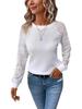European & American 2026 Solid Lace Long Sleeve Hollow Round Neck Casual Women's T-shirt