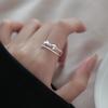 Sweet Cute Double Layered Bowknot Rings for Women Girls Light Luxury Exquisit Silver Color Adjustable Rings Jewelry Accessories