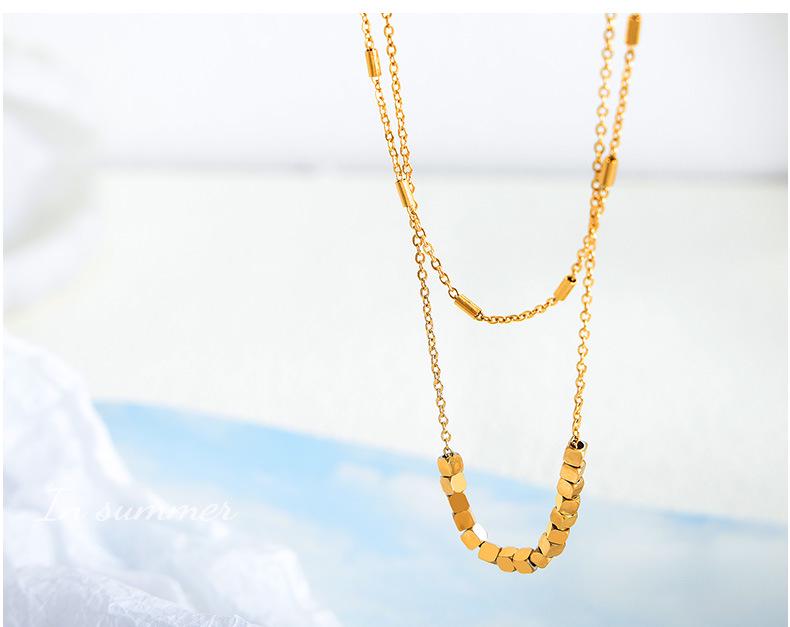 Titanium Steel Double Layer Square Bead Necklace - Non-Fading, Versatile Light Luxury Women's Sweater and Clavicle Chain.