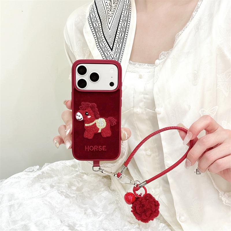 Custodia Ricamata Moneta d'Oro Cavallo per iPhone 17/16 Pro Max/15/14 - Design Elegante