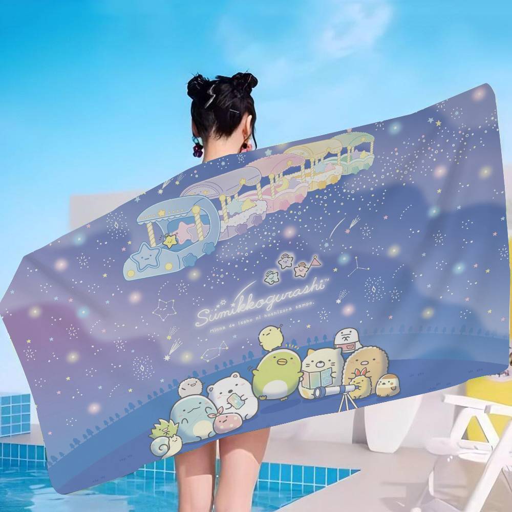 Cartoon Pink Sumikko Gurashi Microfiber Blanket Quick Drying Beach Towels Oversized Printing Super Absorbent Pool Towel Blanket