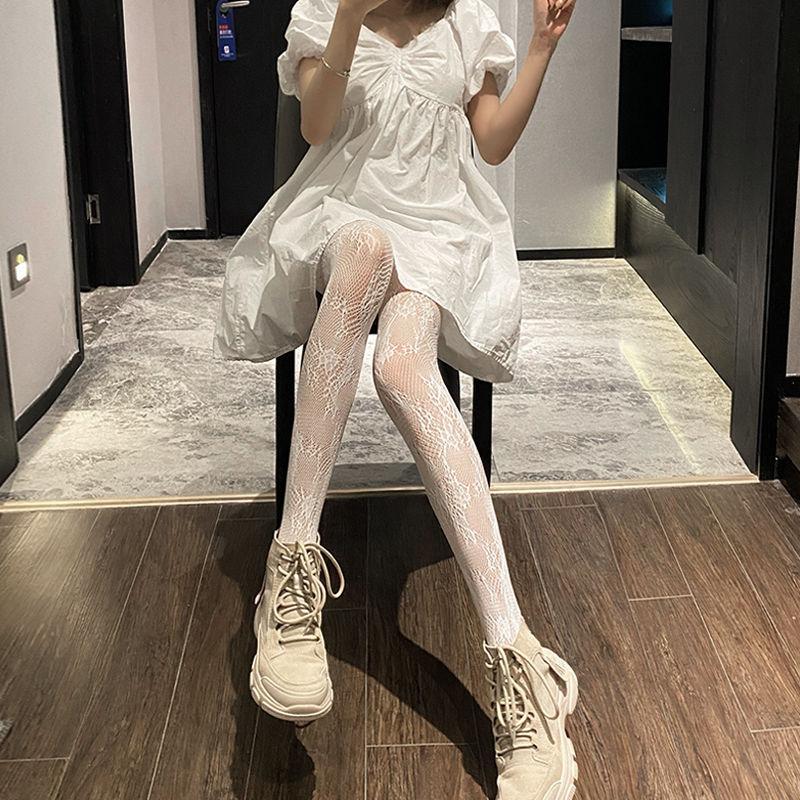 Hot Tights Japanese Lolita Retro Floral Rattan White Stocking Classic Hollowed Out Lace Mesh Stockings Bottomed Pantyhose