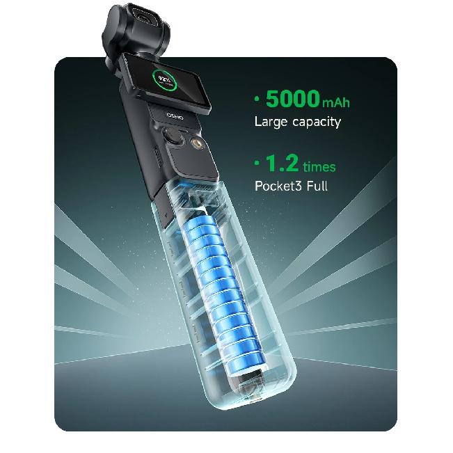 Акумуляторна ручка високої ємності 5000 мАг для DJI Osmo Pocket 3, Швидкозаряджувана ручка-акумулятор з різьбою 1/4" знизу для Pocket 3
