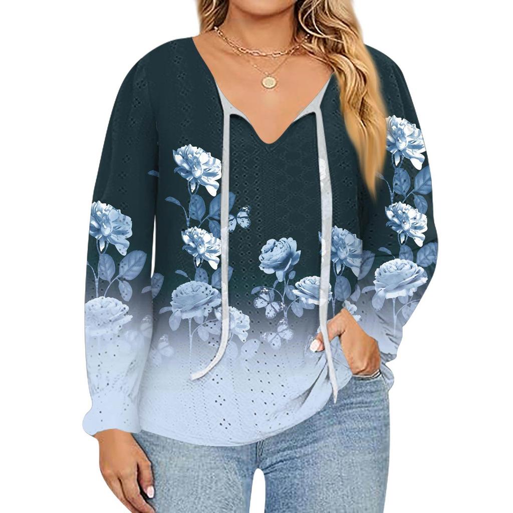 Women's Fashion Printed Casual V-Neck Long Sleeve Top