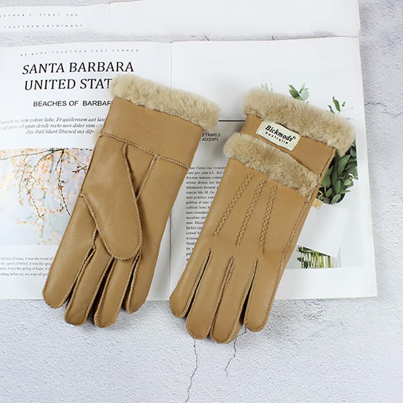 2020Sheepskin Fur Gloves Women Thickened Winter Warmth Outdoor Windproof Motorcycle Riding Color Leather Finger Gloves