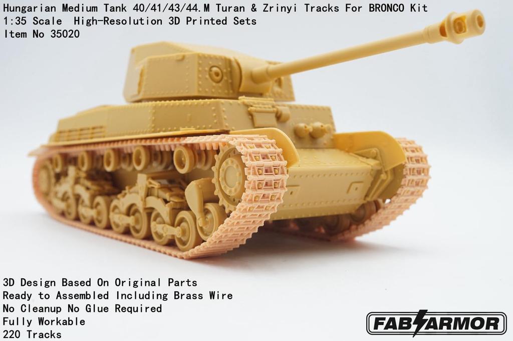 Fabscale Ungarischer Mittlerer Panzer Bewegliches Ketten-Set Kunststoffmodellteile FAB35020 1/35 40/41/43/44M Turán-Zrínyi (für Bronco) (Panzer)