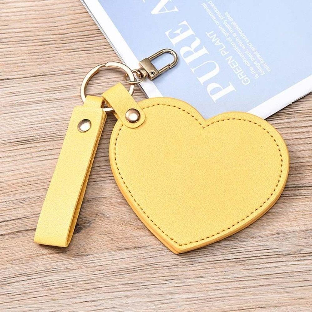 Rotate Small Mirror PU Leather Pendant PU Leather Colorful Love Keychain  Valentine's Day Gift