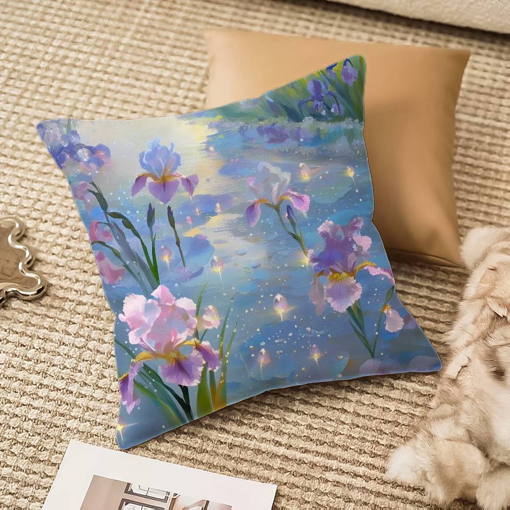Fashion Iris Pillow Case Anti-dustmite Invisible Zipper Sofa Bed