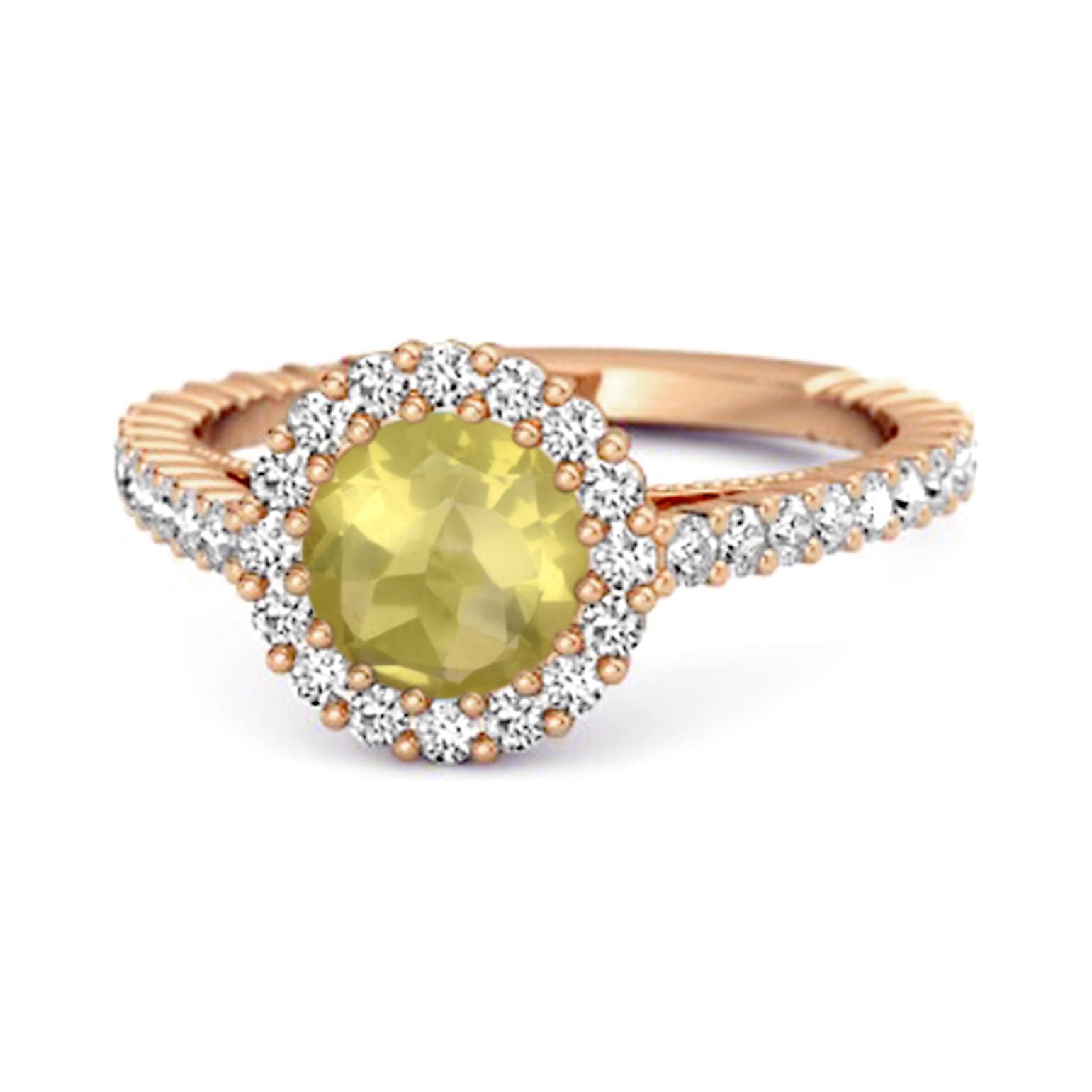 Lemon Quartz Halo Pave Engagement Ring - 925 Sterling Silver Rose Gold Vermeil 8.5