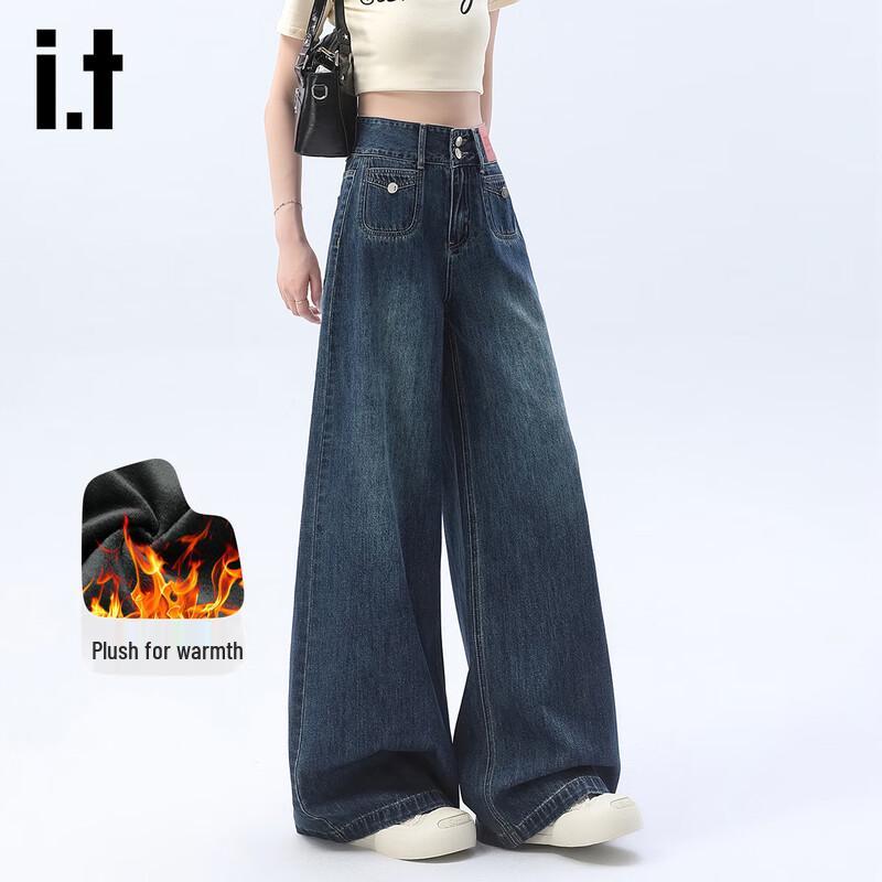 Izzue Women s High-Waist Plush Wide-Leg Jeans L