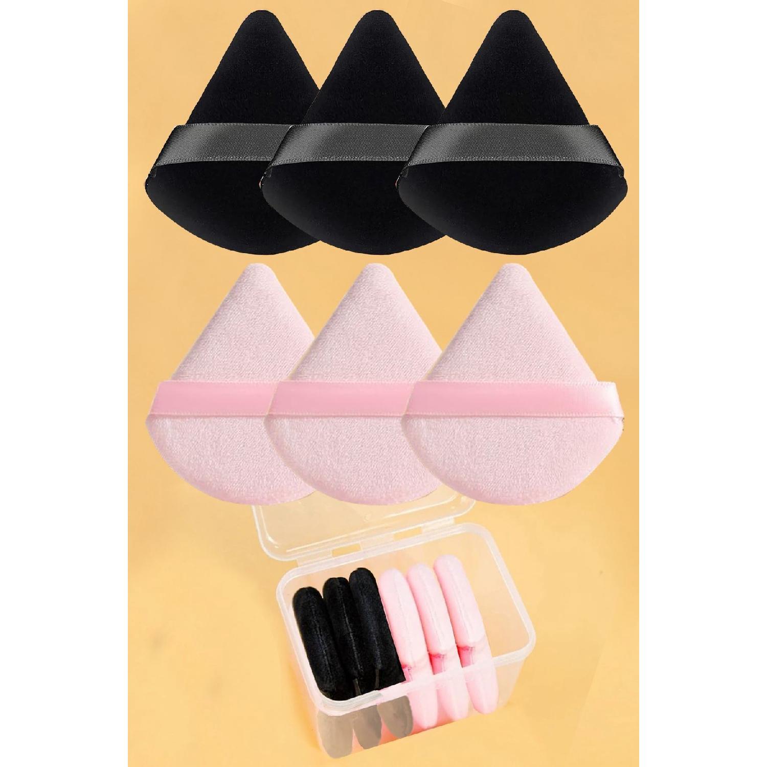 

6-piece Storage Box Powder Foundation Bb Cream Washable Black-pink Application Tool Puff Sponge