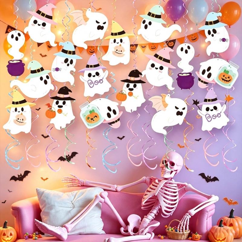 Halloween Hanging Ceiling Decoration Set Colorful Swirls Streamers Ornament for Classroom Party Doorway Window Hallway and Room Display