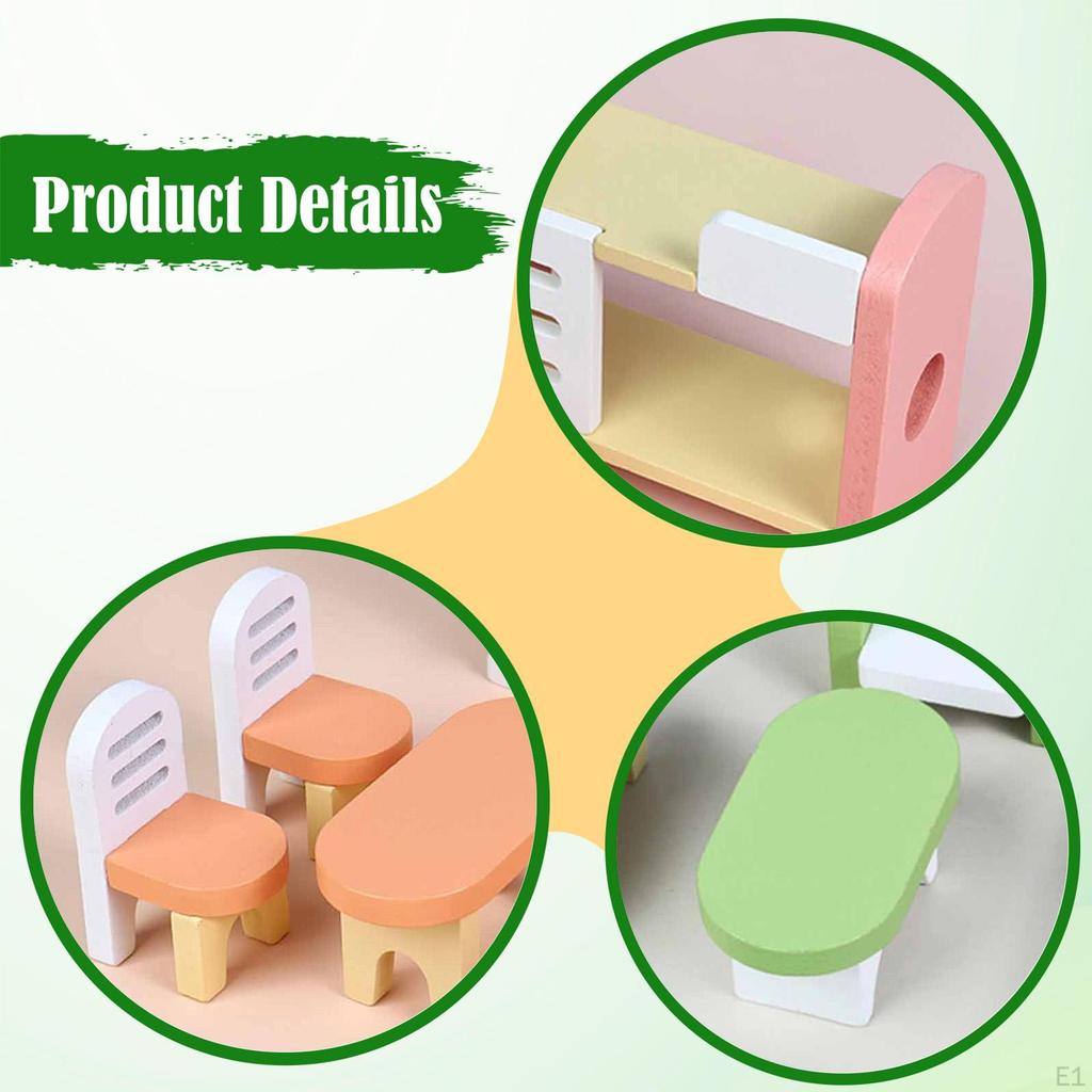 Wooden Dollhouse Furniture Set Doll House Accessories Room Kits Photography Prop Pretend Play Toy