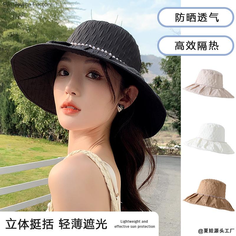 

Hat women s spring and summer pearl solid color versatile bucket hat sunshade sun hat advanced sense new One Size