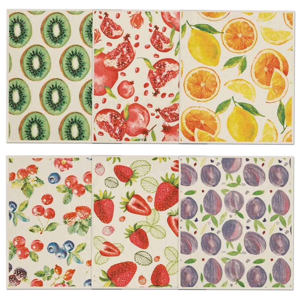 6/8Pcs Swedish Dishcloths Cellulose Cotton Fruit Style Kitchen Dish Towels Non Scratch Absorbent Cleaning Cloth for Dish Bowl