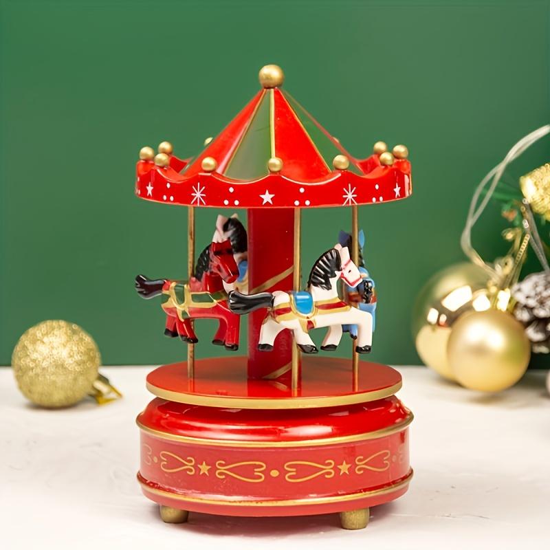Charming Carousel Music BoxFestive Red/Golden with 3D Horses, Ideal for Holiday Decor Gifts, Battery Free, Perfect for Living Room Display