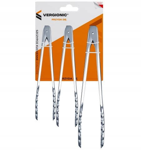 Set of Steel Grill Tongs, 3 Pieces, Different Sizes