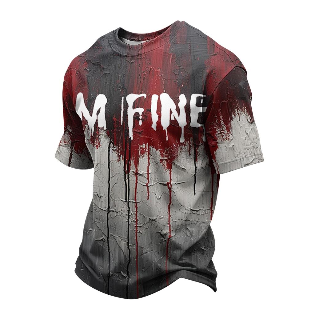 Men's Casual Quick-Dry Breathable Mesh Short Sleeve T-Shirt Lightweight Round Neck Top Halloween Print Design Suitable for Outdoor Activities