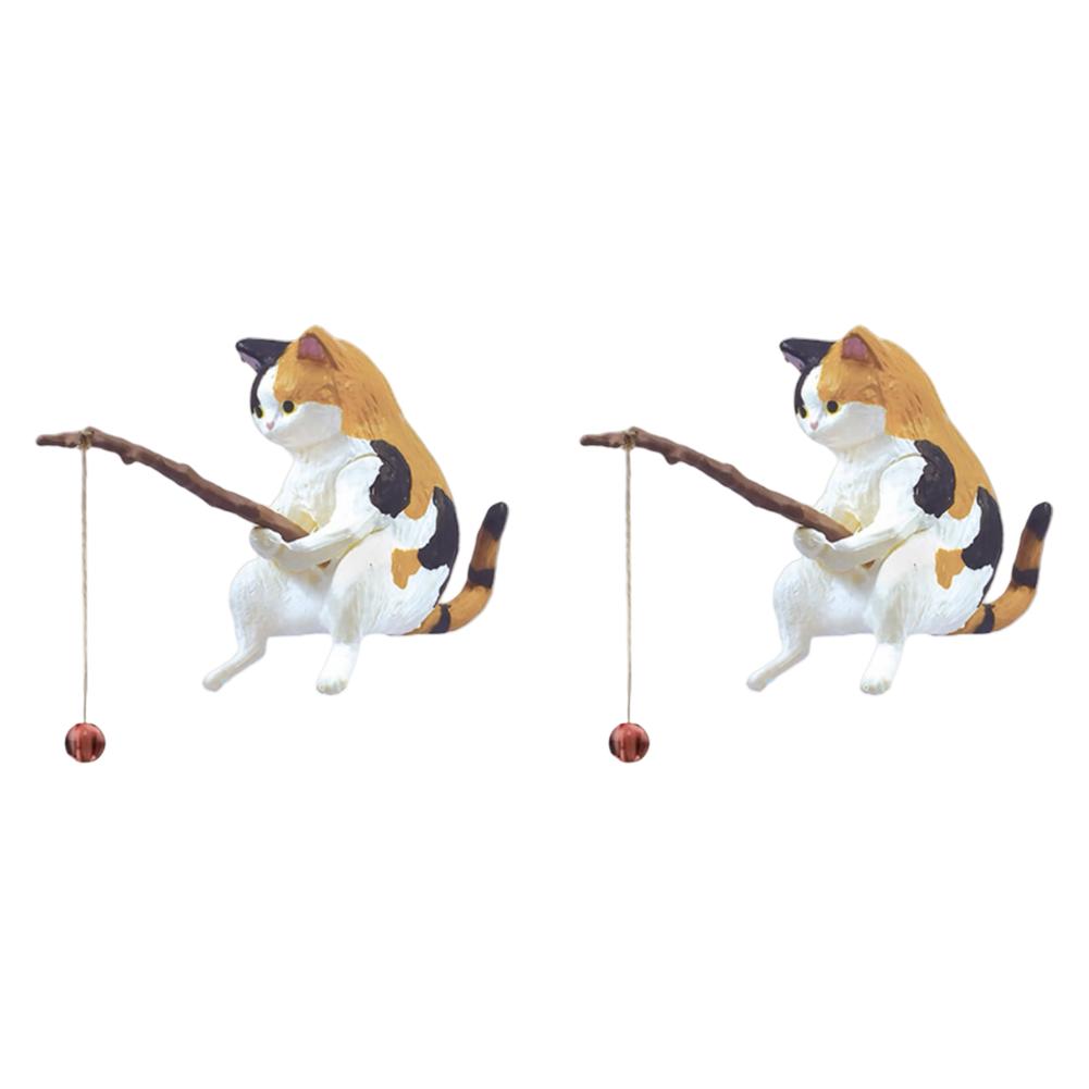 1-5pcs Fishing Cat Ornaments Sitting Fishing Little Cat Statue Fish Landscaping Cartoon Figurine Water Tank Aquarium Decorations