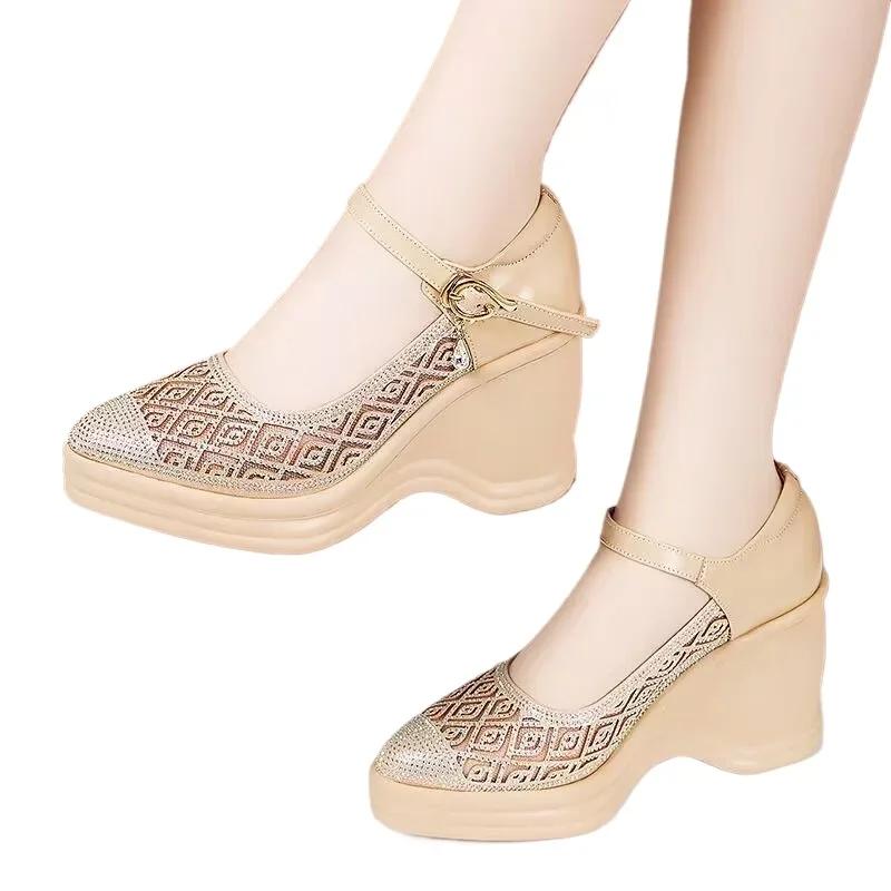 Fashion Shoes for Women Pointed Toe Women's Sandals Buckle Strap Crystal High Heels Fashion Office and Career Sexy Platform Wedge Pumps