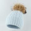 Gorro de Lã Quente de Inverno com Pompom de Pelo de Guaxinim Real para Mulheres Homens Malha Grossa em Trança Aba Dobrada Mistura de Pelo de Coelho