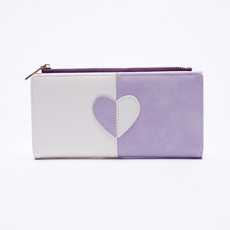 Женский длинный кошелек в корейском стиле, материал ПУ, кошелек на молнии, модный узор в виде сердечек Purple