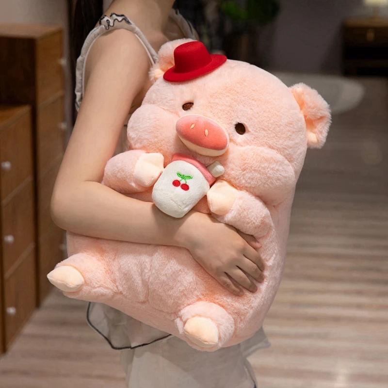 Cartoon Pig Plush Toy Milk Tea Cup Pink Pig Stuffed Animals Plush Doll Anime Soft Kids Baby Sleep Pillow Birthday Gift