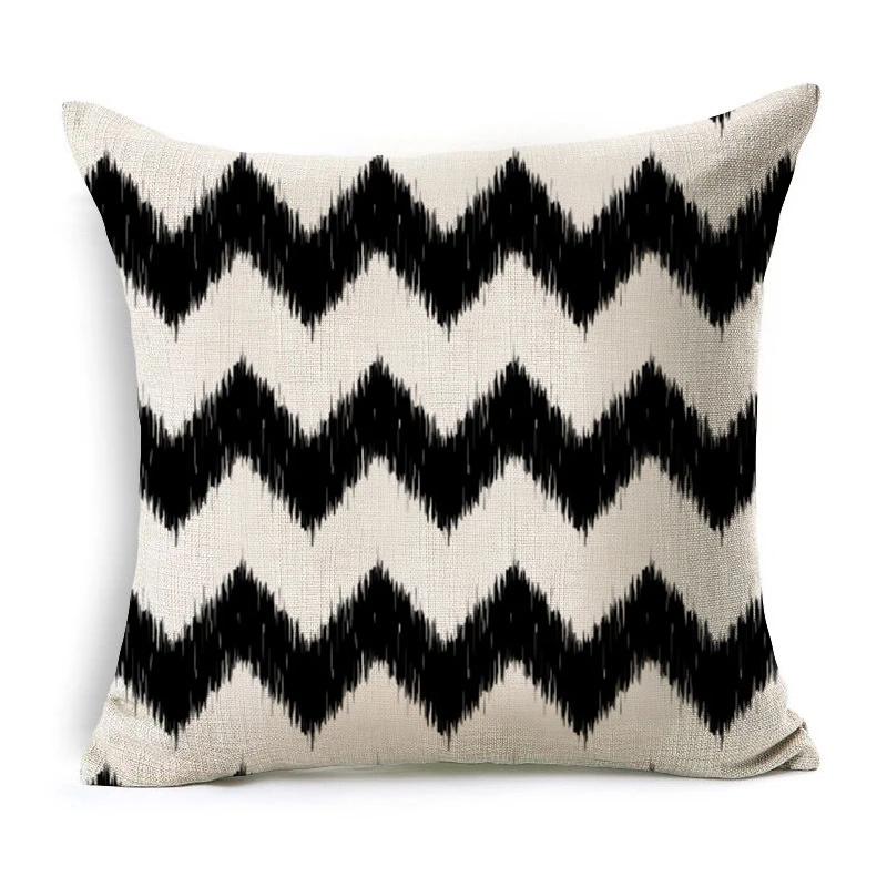 Black and White Geometric Pattern Fabric Linen Cotton Throw Pillow Waterproof Oilcloth Car Sofa Bed Decorative Pillowcase