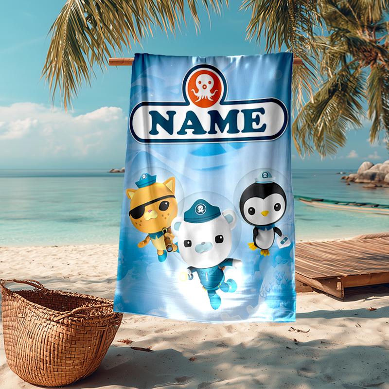 Custom Name Ultra-Soft Beach Towel with The Octonauts Theme,Ideal for Pool - Camping, Diving - Perfect Travel Essential, Vibrant Beach Towel.