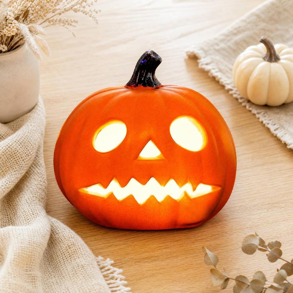 PVC Pumpkin Lantern with Batteries Illuminated Halloween Table Ornament Spooky