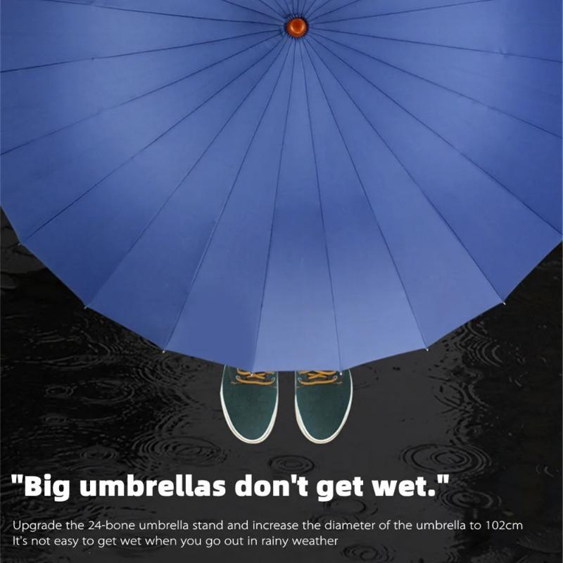 Leodauknow-Wooden Pongee Cloth Umbrella for Men and Women, Windproof, Strong Wind Resistant, Chinese Business, Outdoor, 24k