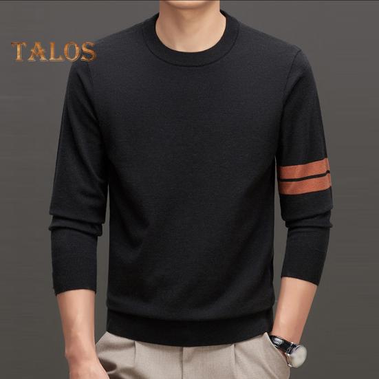 Suéter de Otoño Invierno para Hombre con Puños y Bajo Elásticos Cuello Redondo Grueso Mantener Caliente Color Sólido Manga Larga Top de Largo Medio