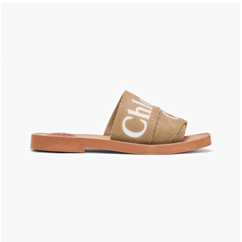 Chloe Chc23u188ef 24j Woody Logo Flat Mule Slippers