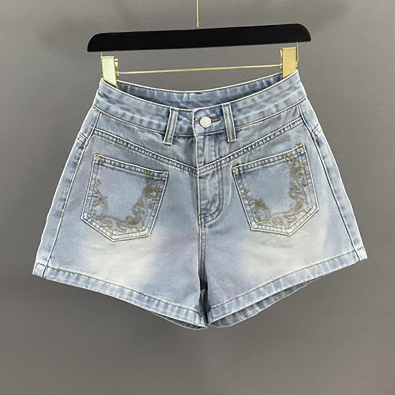 Washed retro blue denim shorts women's summer new high waist thin versatile a word wide leg hot pants tide
