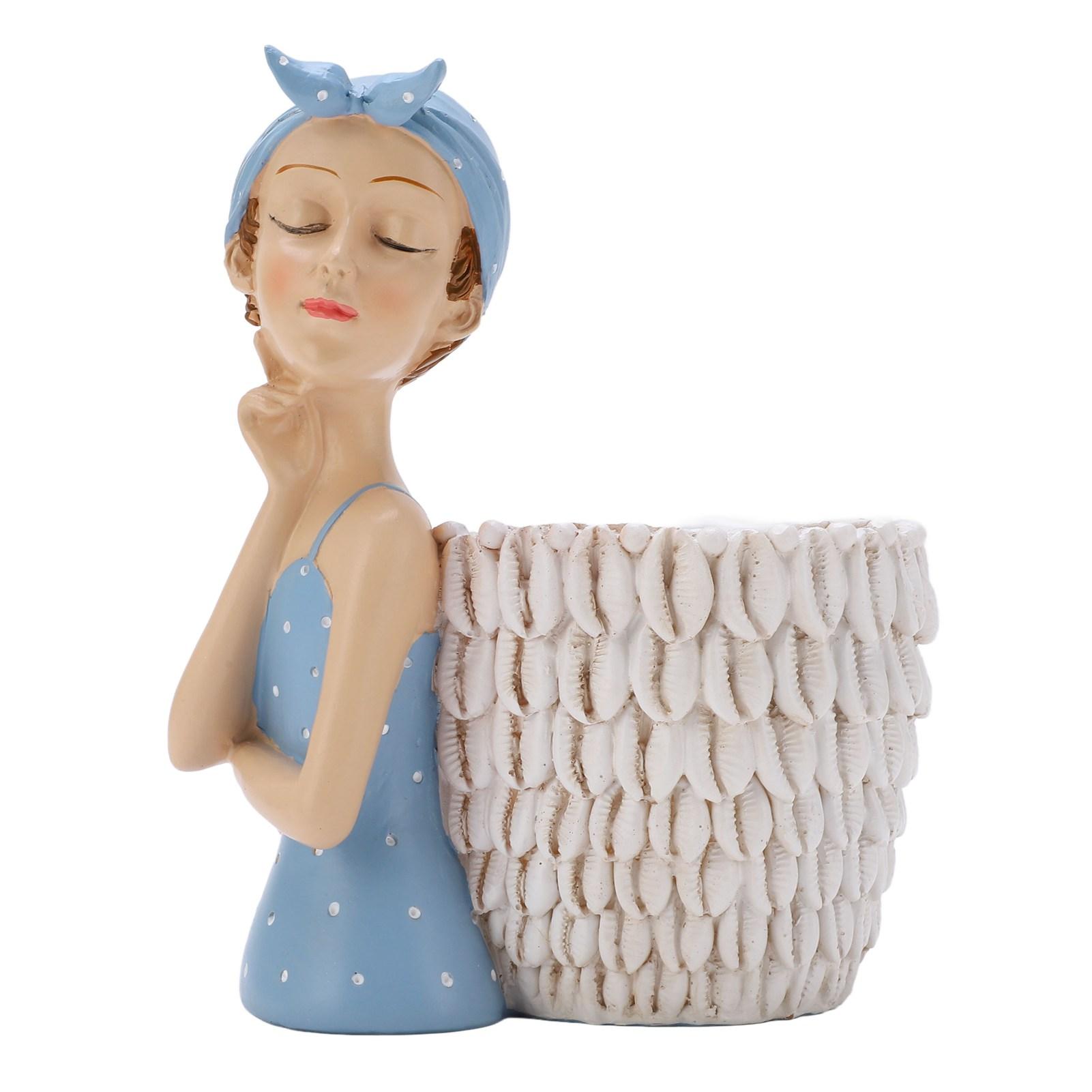 

Блакитна Статуетка Дівчинки Підставка для Ручок Більш Плавні Лінії Вишукані Деталі Мила Форма Скульптура Фігурка Орнамент для Подарунка Домашній Декор