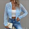 Spring Elegant Women's Lace Bend, Zipper Short Jacket Top Coat