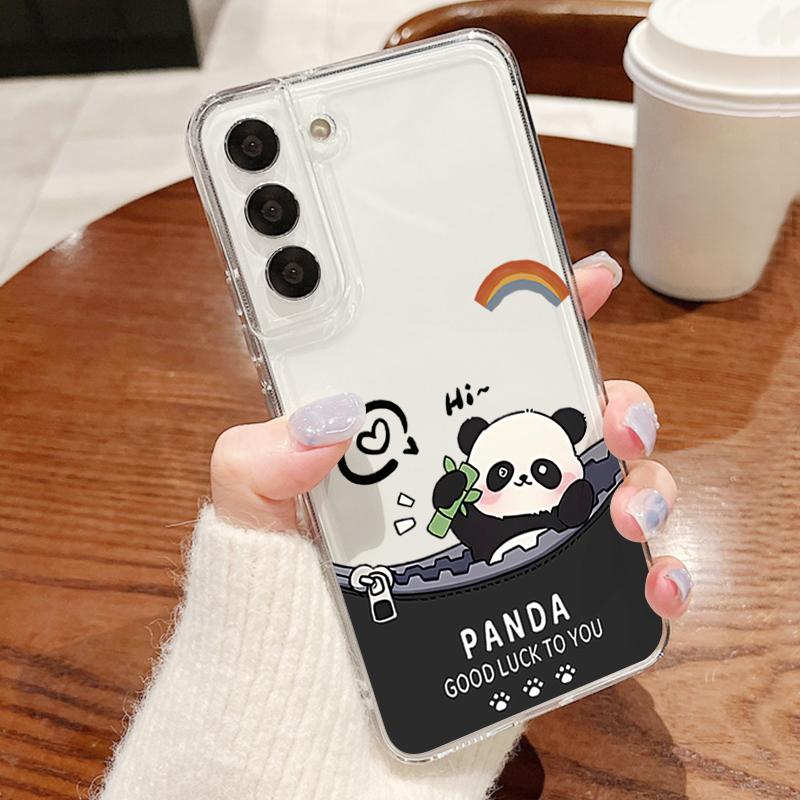 Cute Panda Print Case For iPhone 17 18 Pro Max 17E iPhone 16 15 14 13 Pro Max Plating Lens Frame Clear Soft Cover