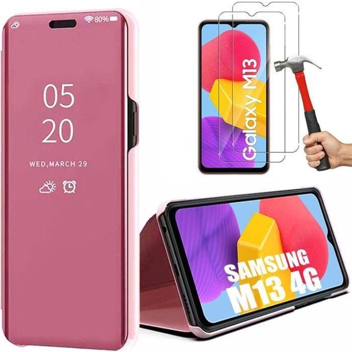 Coque Rose pour Samsung Galaxy M13 + 2 Verres Trempés - Clear View Protection Anti-Rayures