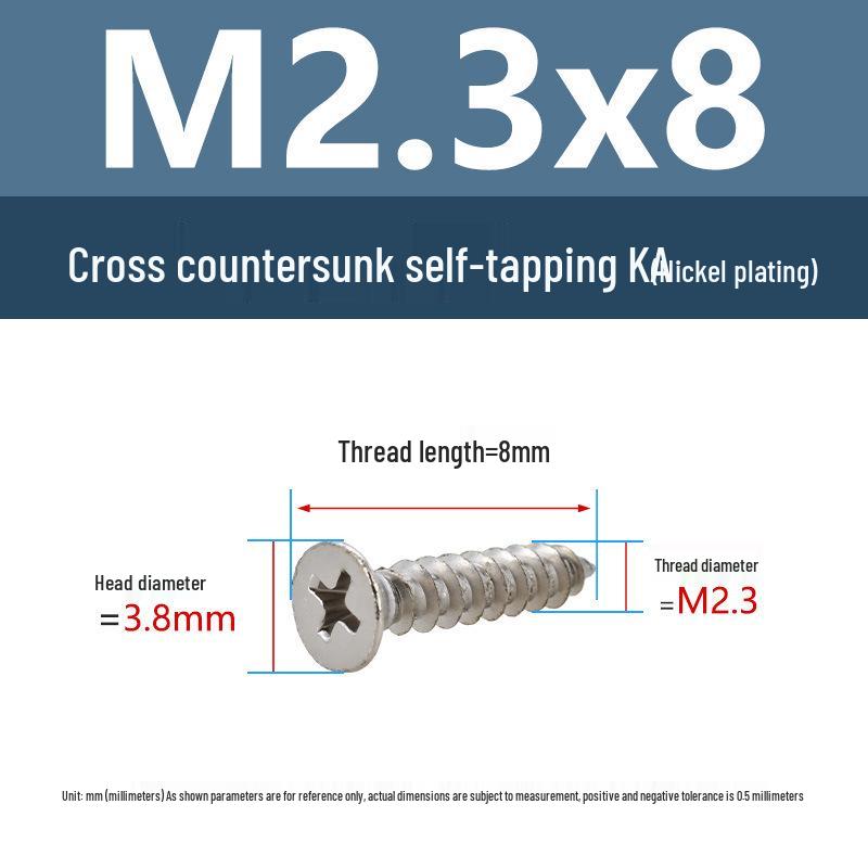 YiguYigu Nickel-Plated Phillips Flat Head Self-Tapping Screws M1-M5, Carbon Steel