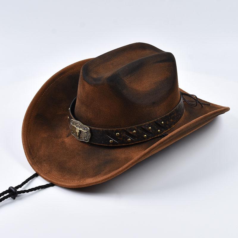 Vintage Western Cowboy Hat Wide Brim Felt Hats Outdoor Gentleman Cowgirl Jazz Cap Sombrero Hombre