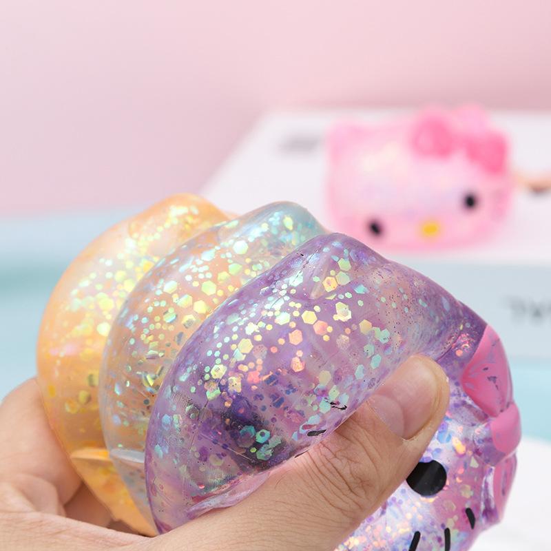Cute Cartoon Kitten Flash Glitter Stress Ball Lovely Cat Slow Rising Squeeze Fidget Toy Anxiety Relief Gifts For Kid Adult